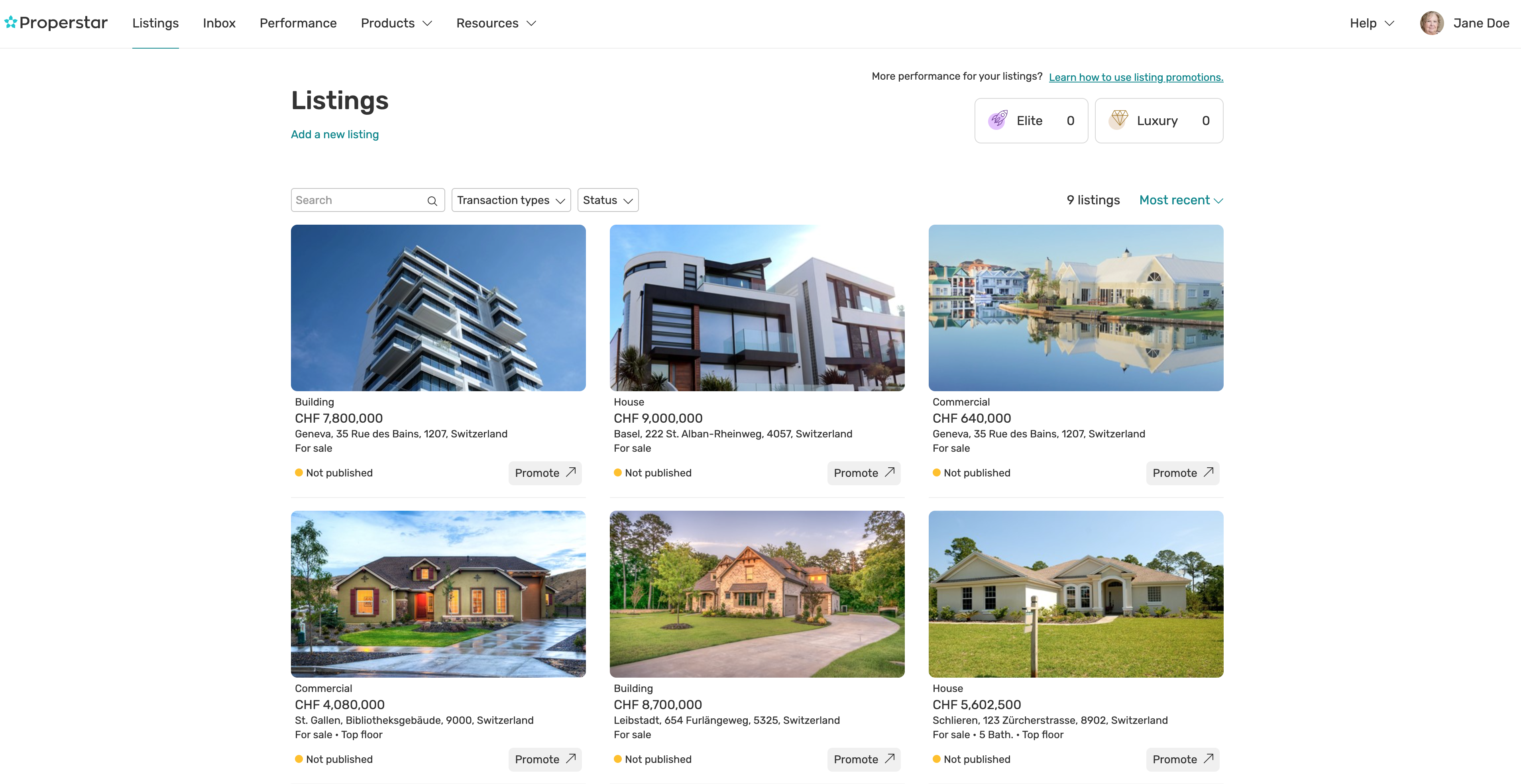 Listings-Seite